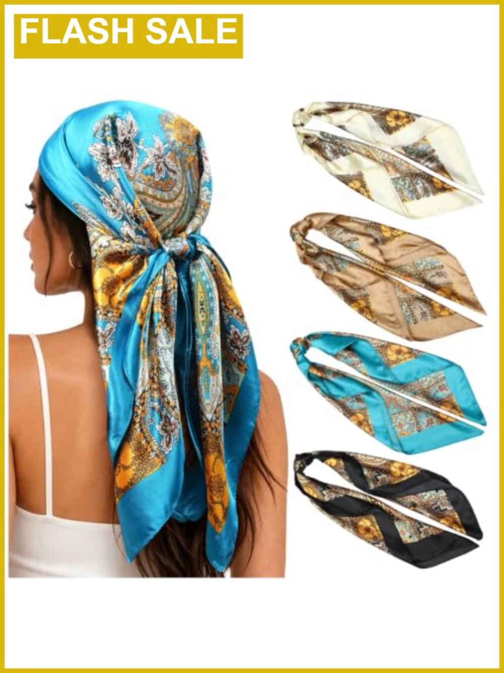 Satin Head Scarves 35" Large Square Bandana Hair Wrap – 4 Pack